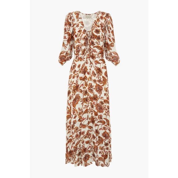 💕NICHOLAS💕 Printed Danielle Dress ~ Ivory Paisley Floral Print US 12 Crepe - Picture 9 of 16